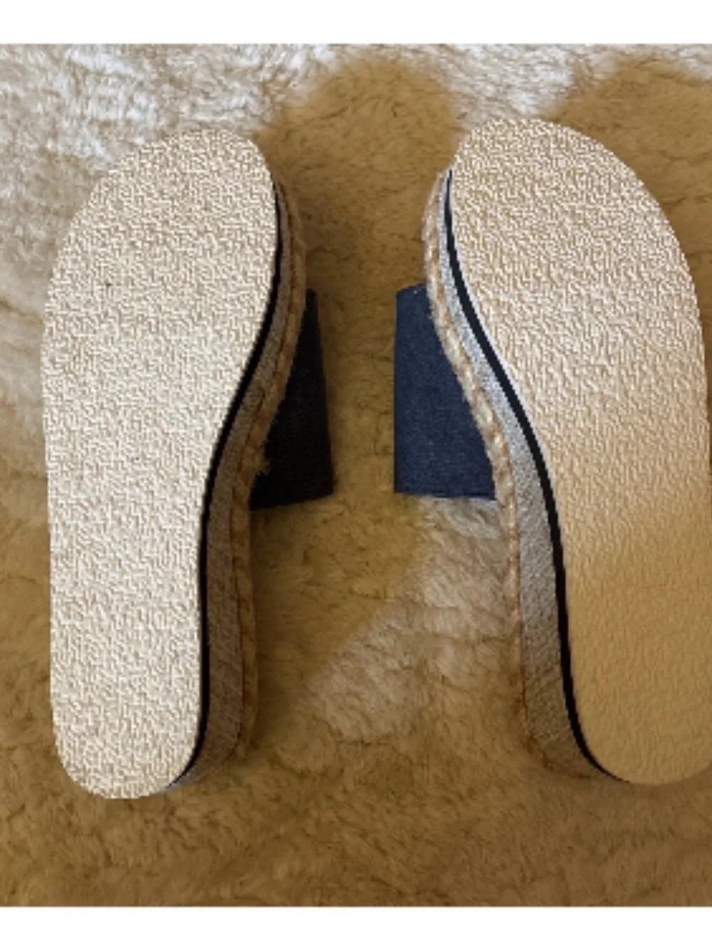 Denim Slide Platform Sandals with Gold Accent
